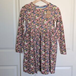 Mini Boden Dress Eater Bunny Floral Animal Print Girl 11-12 Pink Long Sleeve NEW